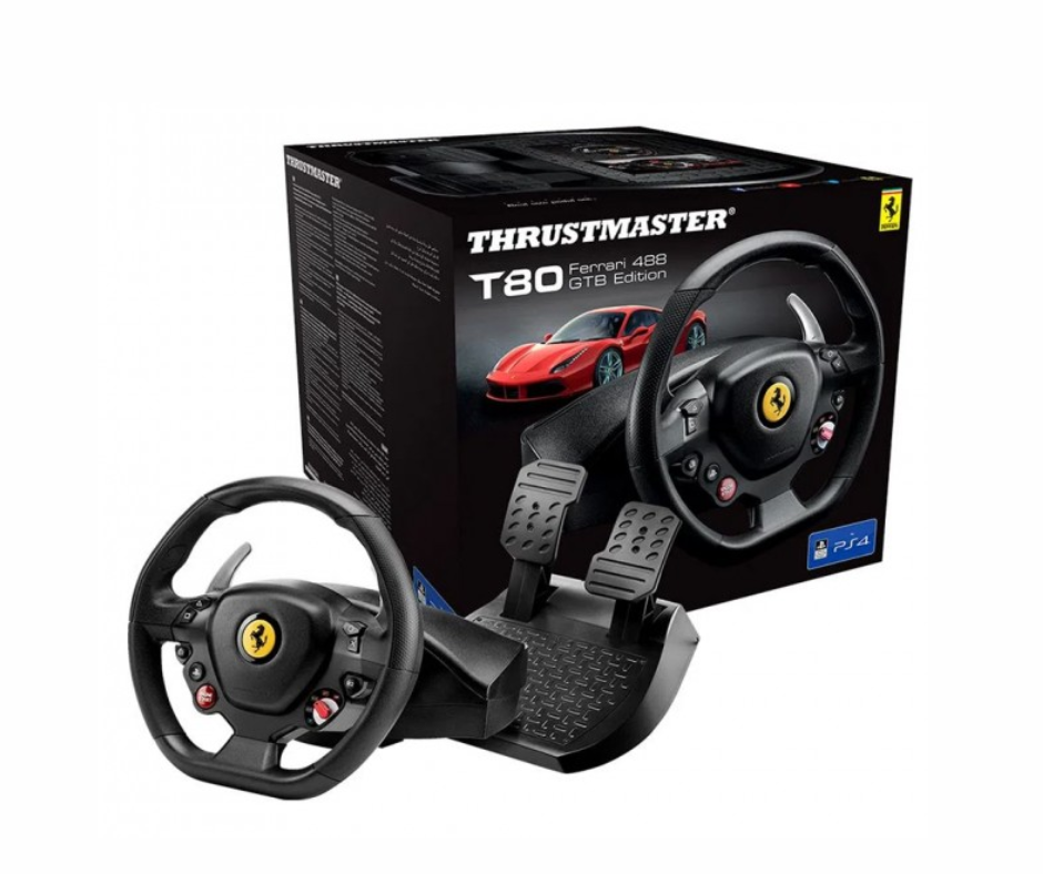 Volante + Pedais THRUSTMASTER T80 Ferrari 488 GTB (PS5/PS4/PC - Preto)