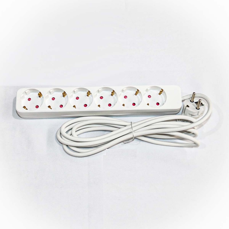 Bloco de Tomadas Sext. – 6 Entradas – 3m – c/Proteção Crianças – 16A/250V – Branco